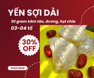 Hộp 30gram Yến Sợi Dài Gân kèm Táo đỏ Hạt Chia Đường Phèn