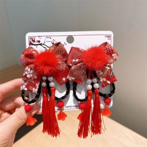 New Years Headwear Girl Bow Tassel Antique Hanfu Baby Braids Chinese Style Childrens Hairpin