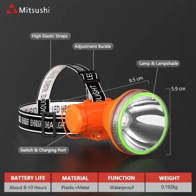 Mitsushi Diving Flashlight Waterproof Headlight Flashlight Amphibious rechargeable Led Emergency Headlamp