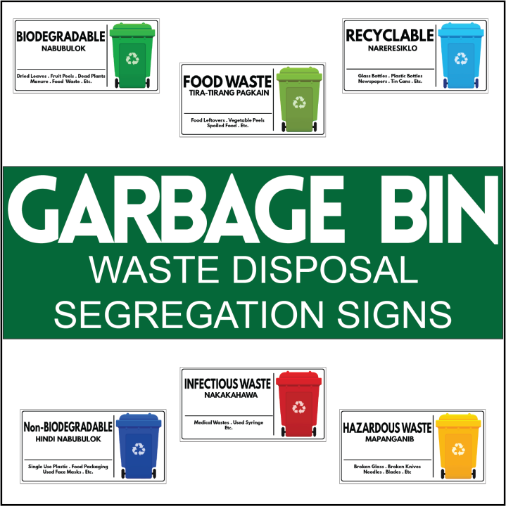 Garbage Bin Signs/Labels Waste Disposal Segregation Labels, Safety ...