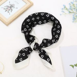BUENOO 70×70cm Women Silk Scarf Square Small Satin Print Wrap Headkerchief Vintage Streamer Female Hijab Bandana