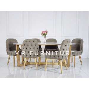 set meja makan top marmer putih carrara kursi 6