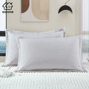 Socone  Elegant 2pcs Makapal Pillow Case  Solid Color 100% Cotton Pillow Case-With Zipper 20x30