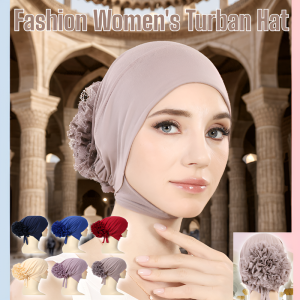 Womens Fashion Solid Color Turban Hat Muslim Flower Caps Islamic Under Scarf Hats Cotton Inner Hijab Turban Ara