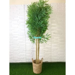 Pohon Artificial Daun Bambu Hijau T150 Latex Cover Pot Eceng Gondok Handle Dekorasi Ruang Tamu