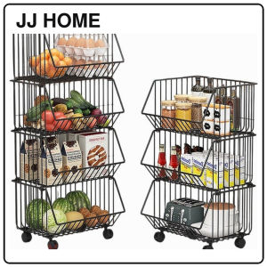 【JJ HOME】Kitchen Basket Rack with Wheels Multipurpose Rack Storage Heavy Duty Vegetable