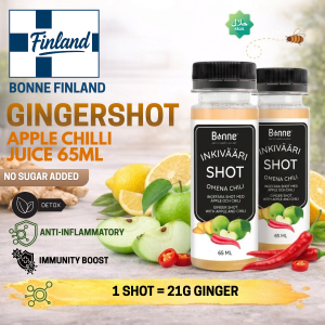 Bonne Finland Ginger Shot Chilli Apple Juice 65ml | Anti-Inflammatory Immunity Boost Detox No Sugar Halal