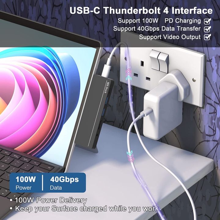 Surface Pro 9 Accessories, Surface Pro 8 Hub with 4K HDMI, 100W USB C ...