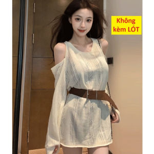 💥[A464] Set Áo len LƯỚI montoghi KHOÉT VAI KÈM ĐAI TO tay dài mặc ngoài đi biển dễ phối đồ - L2M