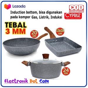 PAKET OKE Cypruz Pan Induksi set Marble Fp0643 + Fp0640 + Panci Pi0736