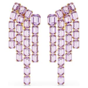 SWAROVSKI Luxury Fashion (New) Millenia Octagonal Cut Purple Gemstone Chandelier Clip-On Earrings S925 Sterling Silver Womens Fashion Earrings