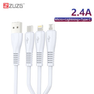 ZUZG 120W 3 in 1 Set Fast Charging Multi USB Cable Micro USB Type C Charger Cord For iPhone Android Huawei Redmi Xiaomi Samsung One Plus Cable Wire Cord (White)
