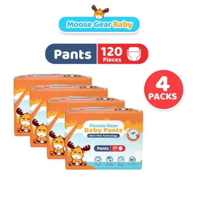 Moose Gear Baby Pants Diaper 120pcs Hypoallergenic Super Absorbent No Leaks Extra soft & lightweight