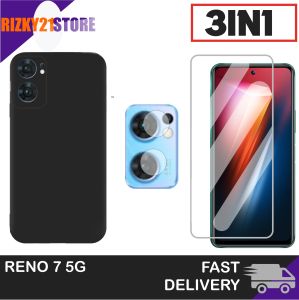 Case Reno 7 5G Paket 3in1 Softcase Slim Matte Free Tempered Glass Layar Dan Camera