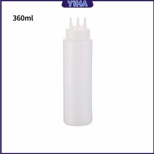 Yiha ขวดน้ำสลัด ขวดบีบซอสพลาสติก ขวดแยม 3 รู ฝาครอบ Condiment Squeeze Bottles