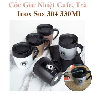 Cốc Giữ Nhiệt Cafe Trà Chất Liệu Inox Sus 304 330Ml Giữ Nhiệt Tốt Kèm Muỗng Khuấy Inox
