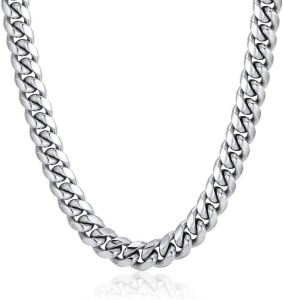 ChainsPro Stainless Steel Cuban Link Chains for Men 4.8/6/10/14mm Width Cuban Chain Necklace Black/18K Gold Plated/Silver No Tarnish Chains Jewelry for Men 18-30 inch Length Hip Hop Miami Necklace Send Gift