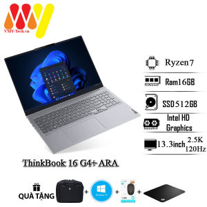 Laptop văn phòng ThinkBook 16 G4+ ARA Ryzen 7-6800H Ram 16GBSSD 512GB  màn hình 16inch độ phân giải 2.5K tần số 120Hz tặng kèm bộ quà tặng laptop