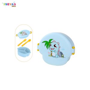 FR-C989 Lunch Box Set Tempat Makan 3 Sekat Anak Motif Dino 800ML BPA FREE / Kotak Bekal dengan Sendok Garpu / Bento Box Dino Kids Import