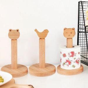 NCNC(OKDEALS01) ทำจากไม้ ที่ใส่ทิชชู่ไม้เนื้อแข็ง Punch-Free หัวสัตว์การ์ตูน ที่ใส่กระดาษเช็ดมือ เครื่องมือในครัว ขยับได้ ที่วางผ้าเช็ดปาก ที่เก็บม้วนในครัว