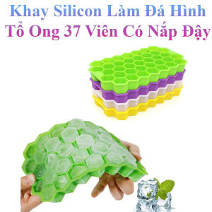 Khay Silicon Làm Đá Hình Tổ Ong 37 Viên Có Nắp Đậy