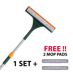 1 Set Extendable Window Cleaner Set with Scraper & Microfiber Pad Replaceable Microfiber Pad Glass Wall Cermin Tingkap