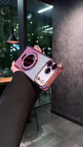 เคสแม่เหล็กติดโทรศัพท์กลิตเตอร์ไล่ระดับสีสำหรับ MagSafe สำหรับ iPhone 17 Pro Max 17 Air กระจกแต่งหน้าขาตั้งโทรศัพท์ฝาครอบกันกระแทก