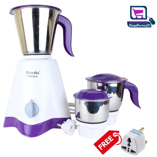 Preethi Crown Mixer Grinder MG-205 500W Acciaio Inox Con 3 Barattoli, Bianco E Viola