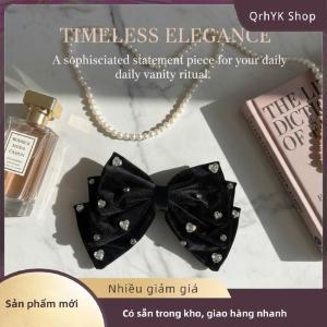 Hàng có sẵn✨ Thanh Lịch Pháp Bow Rhinestone Tóc Clip Đối Với Phụ Nữ Đen Trang trí Kẹp Tóc Với Tuyên Bố Lớn Bow Phụ Kiện Tóc Lấp Lánh
