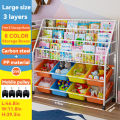 Multi-Layer Children's Bookshelf Rack With Basket Bins Kids Toy Storage Rack Children's Bookshelf Magazine Storage Household Floor. 