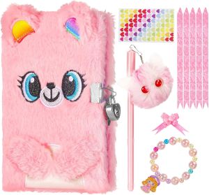 TPIVG Diary for Girls with lock and keysPlush Diary Fuzzy Secret Diary Kids Journal with lock for Writing and DrawingLined Notebook Gifts for Girls Ages 5 6 7 8 9 UP