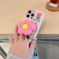 ขาตั้งยืดหด 3D พร้อมเคสศัพท์ซิลิโคนรูปดอกไม้สำหรับ iPhone 13 14 15 16 Pro Max เคสซิลิโคนอ่อนนุ่มสำหรับเคส iPhone 16 Pro Max. 
