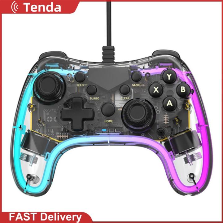 RGB Game Controller with Turbo Function Transparent Wired Controller ...