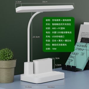 LED Desk lamp with dual pen holders storage eye protection blue light blocking cool lamp rechargeable for reading and studying