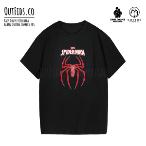OUTFIDS.CO | KAOS COUPLE ANAK DAN AYAH IBU KARAKTER KARTUN/ANIME/MANGA/SUPERHERO MARVEL SPIDERMAN LOGO GREAT POWER | COTTON COMBED 30S | KAOS PREMIUM | KAOS DISTRO
