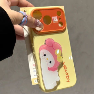 Kawaii Cartoon Foldable Stand Phone Case Soft TPU Full-Wrap Shockproof Two-Tone Camera Frame Shell For iPhone 11 12 13 14 15 16 17 Pro Max Plus Air