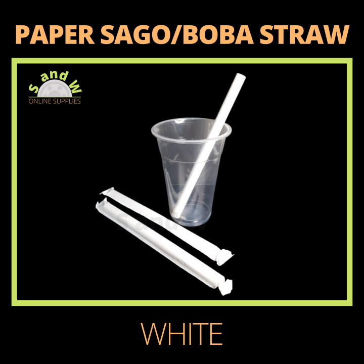 Sago Wrapped Paper Sago Boba Straw, White, 100 Pieces, Wrapped, Non-wrapped, Pointed ...