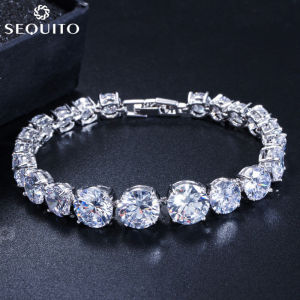 SEQUITO Free Shipping Women Fashion Engagement Wedding Jewelry Inlaid AAA CZ Diamond Charm Round Bracelet for Bridesmaid Gifts B042