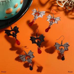 [COD] fhsav Gothic Vampire Bat Earrings For Women Vintage Red Water Drop Pendant Earring Halloween Pagan Witch Ear Jewelry Gift