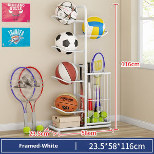 Adjustable Storage Rack 3/4 Layer Iron Rack With Mesh Frame Childrens Toy Storage Rack Football Basketball  Volleyball Table Tennis Rack