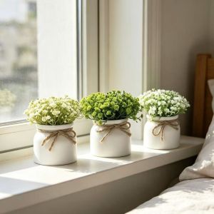 ALLLUCK Decorated Bonsai Artificial Gypsophila Mini Plastic Desktop Bonsai Decorative Potted With Pot Fake Flower Bonsai Wedding Decoration