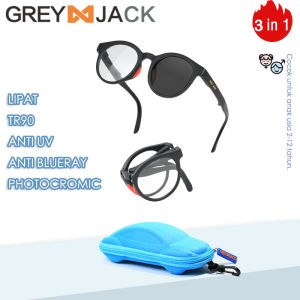 Grey Jack Kacamata Anak Lipat Blueray Photocromic 2IN1 TR90+Silicone Bulat Keren Fashion Anak 777