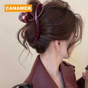 【CANAMEK】 Women Large Dark Red Color Hair Claws Barrettes Hairpins Plastic Ponytail Hair Clips Girls Senior Hair Shark Clip Accessories