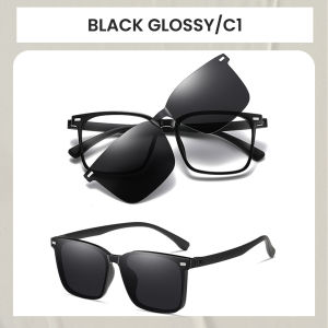 Berrybarton - Kacamata Clip On Polarized Kotak Plastik TR Anti Radiasi Bluecromic Pria Wanita 9010