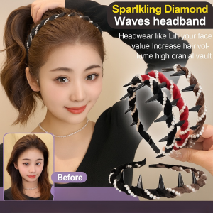 1 Second High Crown Top AllSeason Fashion Women PearlStudded Sparkling Wave Headband For All Ages