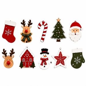 MAOMEI 10Pcs Tự làm Đồ trang trí treo Giáng sinh Ông già Noel Kẹo Gậy Trang trí tường cho các bữa tiệc và dịp lễ Cổ điển Nhẹ  dây chuyền gỗ Trang trí nhà cửa