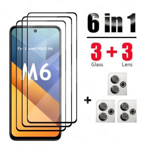 6 In 1 For Xiaomi POCO M6 Glass Tempered Glass POCO M6 Glass Full Cover Screen Protector Camera Film POCO M6 4G h260729