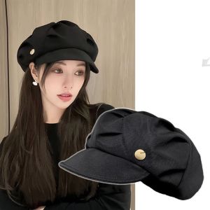 หมวกเบเร่ต์ หมวกแฟชั่นหญิง ฮาราจูกุ หมวกเบเร่ต์จีบ Y2K หมวกทรงแปดเหลี่ยม เรโทร สำหรับศิลปิน สำหรับผู้หญิง