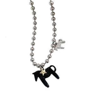 Dễ Thương Ngựa Mặt dây chuyền Phong Cách thép titan Có Thể Điều Chỉnh 44Cm Chuỗi Neckpiece Cho Trẻ Em Người Lớn