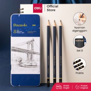 Deli Finenolo Sketch Pencil Set / Pensil Sketsa / Pensil Gambar isi 8 Tempat Pensil Metal EC26